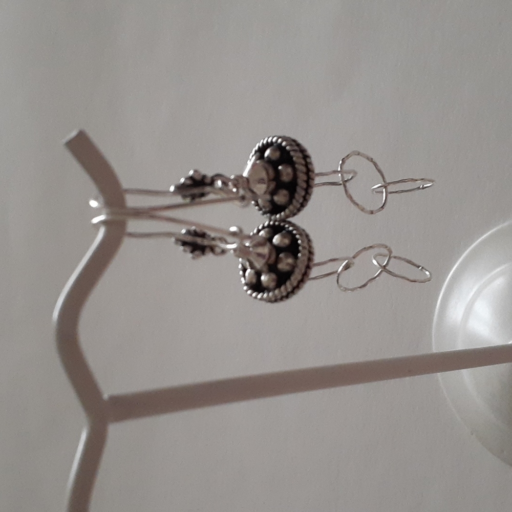 Dangly Ornate Sterling Silver Pierced Earrings A109 - Picture 12 of 13